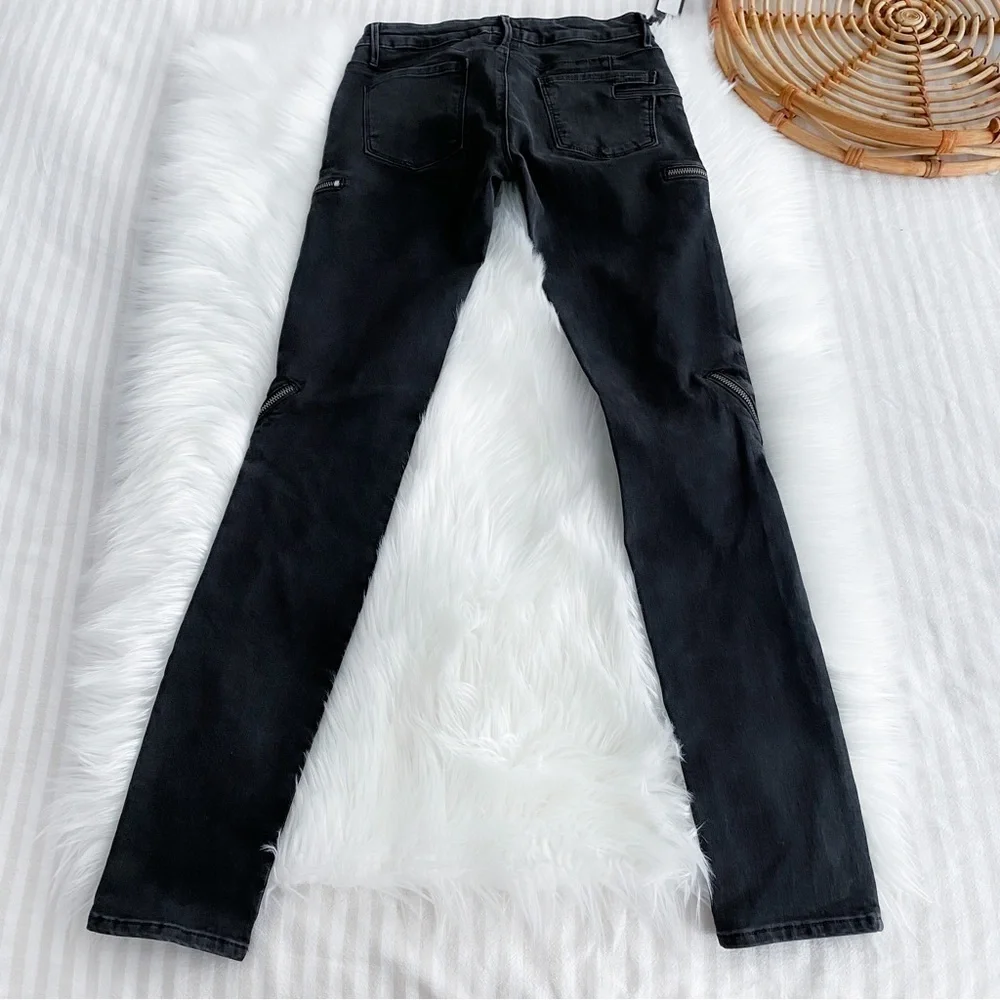 RtA Zip Skinny Denim Jeans Faded Black Low Rise Silver Zipper Detailing NEW NWT